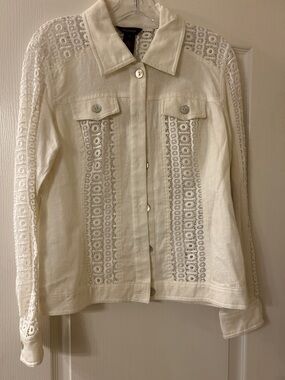 Multiples Cream Lace-Panel Jacket